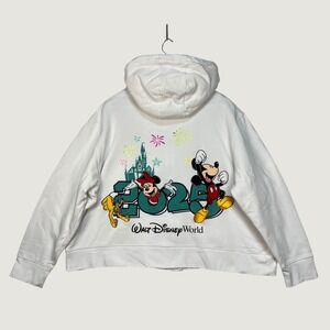 Disney White Zip Up Hoodie Women 2X Walt Disney World 2025 Mickey Minnie Pluto
